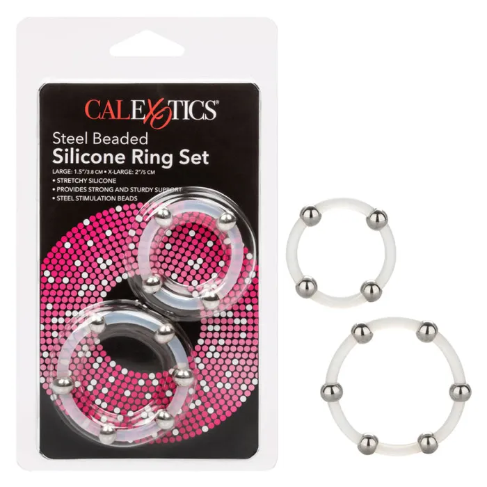 Male Sex Toys | CalExotics Steel Beaded Silicone Ring Set