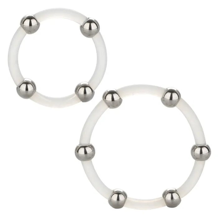 Male Sex Toys | CalExotics Steel Beaded Silicone Ring Set