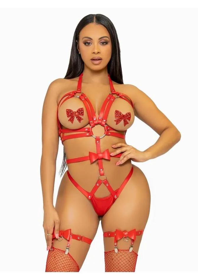 Leg Avenue Leg Avenue Convertible Vegan Leather ORing Studded Harness Teddy with Panty Straps and Bow Female Sex Toys Leg Avenue Leg Avenue Convertible Vegan Leather ORing Studded Harness Teddy with Panty Straps and Bow Female Sex Toys