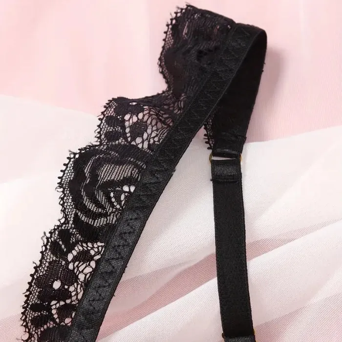 REG Anal Shelf Bra and Crotchless Panty Set Black