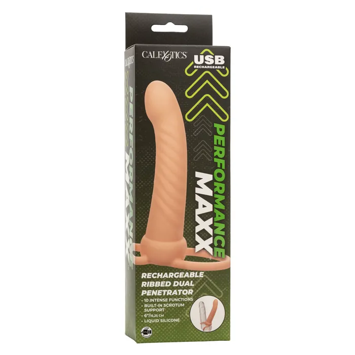 CalExotics Performance Maxx Rechargeable Ribbed Dual Penetrator Ivory Female Sex Toys CalExotics Performance Maxx Rechargeable Ribbed Dual Penetrator Ivory Female Sex Toys