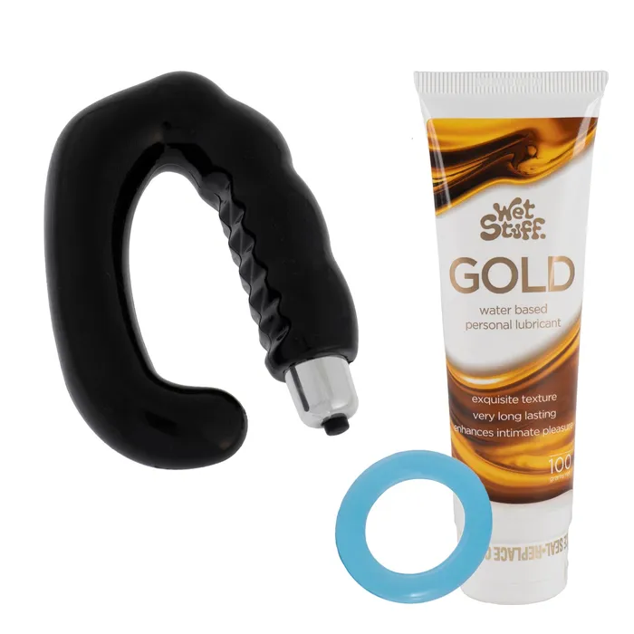 Vibrating Delight Anal Vibrator Wet Stuff Gold Large Cock Ring Bundle Playmate Male Sex Toys Vibrating Delight Anal Vibrator Wet Stuff Gold Large Cock Ring Bundle Playmate Male Sex Toys