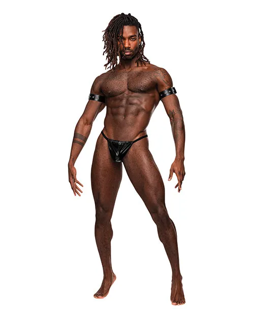 Pisces Pu Leather Bicep Back Harness Black Os Male Power Restraints