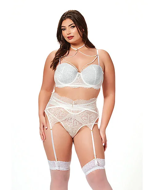 Teddies And Bodies Lace Pearl Bra Garter Belt Thong White Seven Til Midnight