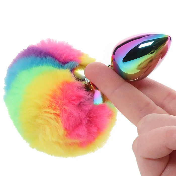 Anal Electric Eel Gemsations 3 Inch Bunny Tail Butt Plug in Rainbow