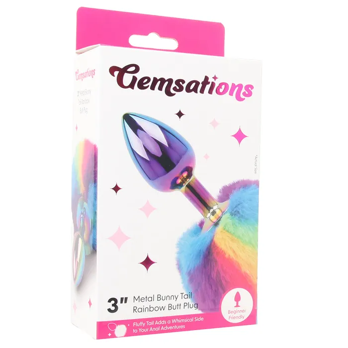 Anal Electric Eel Gemsations 3 Inch Bunny Tail Butt Plug in Rainbow