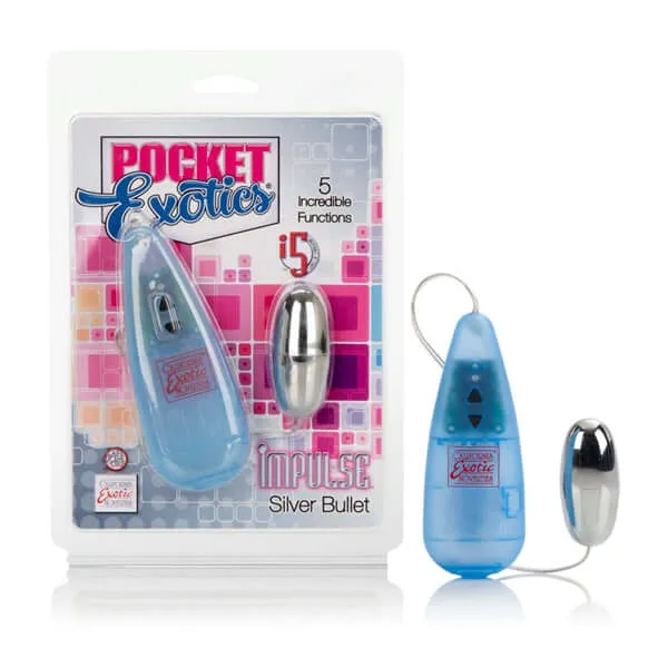 California Exotic Novelties Female Sex Toys Impulse Pocket Pak Silver Bullet Vibrator 5 Intensity Levels for Sensational Pleasure