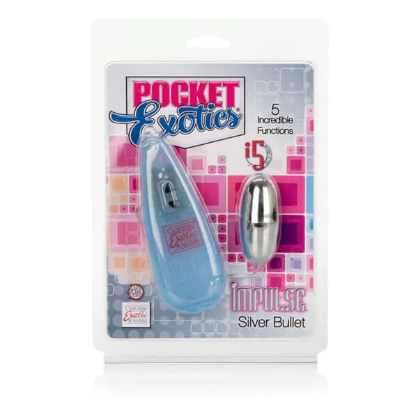 California Exotic Novelties Female Sex Toys Impulse Pocket Pak Silver Bullet Vibrator 5 Intensity Levels for Sensational Pleasure