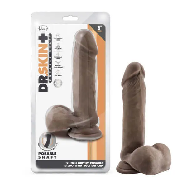 Dr Skin Plus 9 inches Thick Girthly Posable Dildo with Balls Chocolate Dark Brown Blush Novelties Dildos Dr Skin Plus 9 inches Thick Girthly Posable Dildo with Balls Chocolate Dark Brown Blush Novelties Dildos