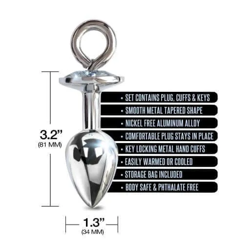 Global Novelties Anal Nixie Metal Plug Cuff Set in Silver JewelInlaid for Sensual Play