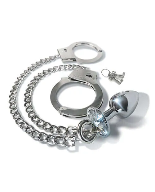 Global Novelties Anal Nixie Metal Plug Cuff Set in Silver JewelInlaid for Sensual Play