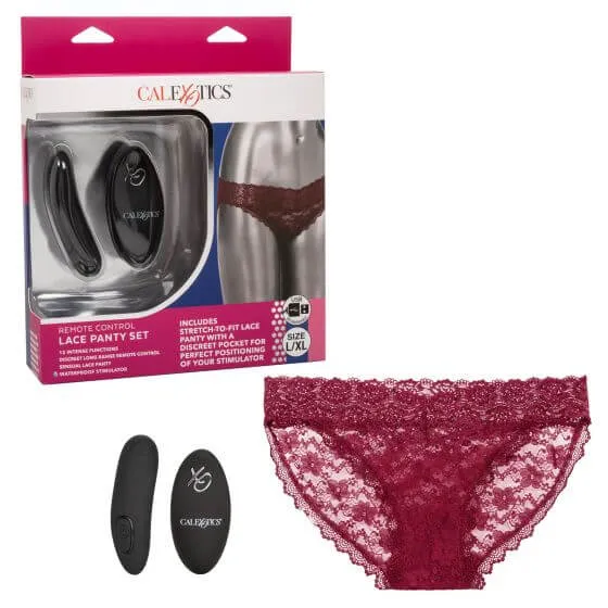 Remote Control Lace Panty Set LXL Burgundy California Exotic Novelties Female Sex Toys