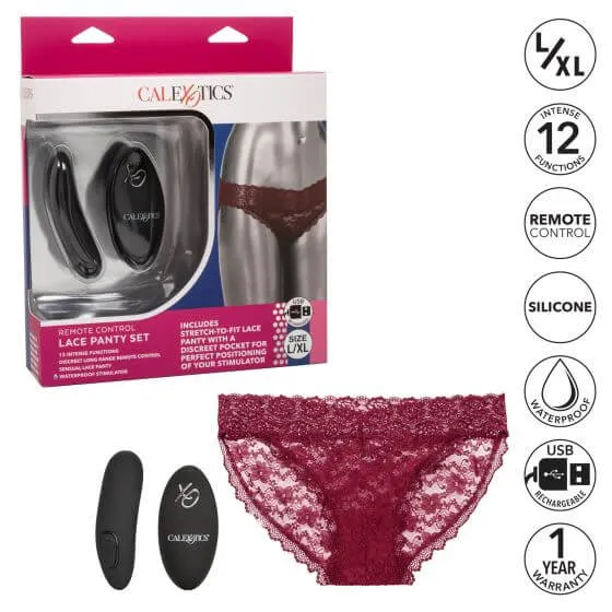 Remote Control Lace Panty Set LXL Burgundy California Exotic Novelties Female Sex Toys