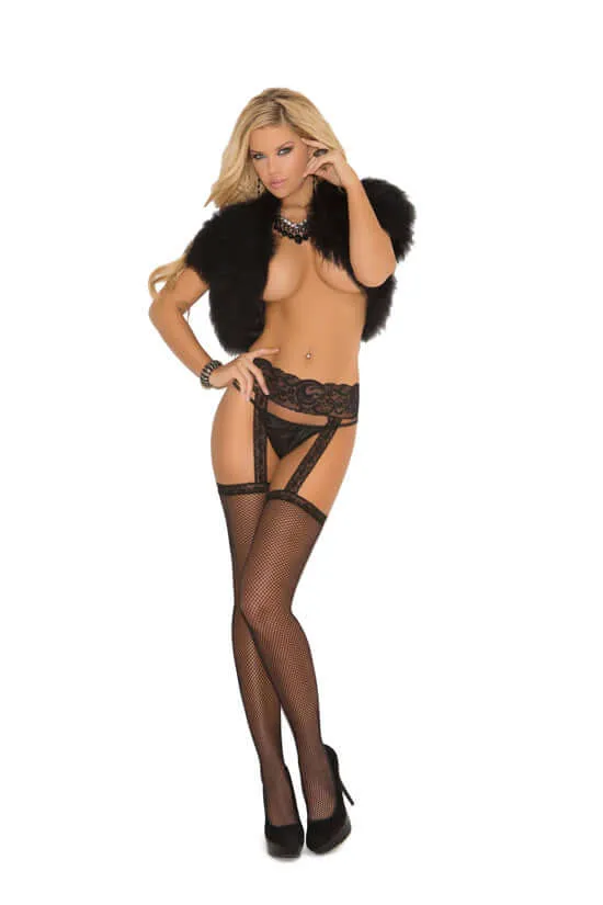 Teddies And Bodies Elegant Moments Lingerie Red Fishnet Thigh Highs with Lace Garter Belt One Size Elegant Moments Lingerie