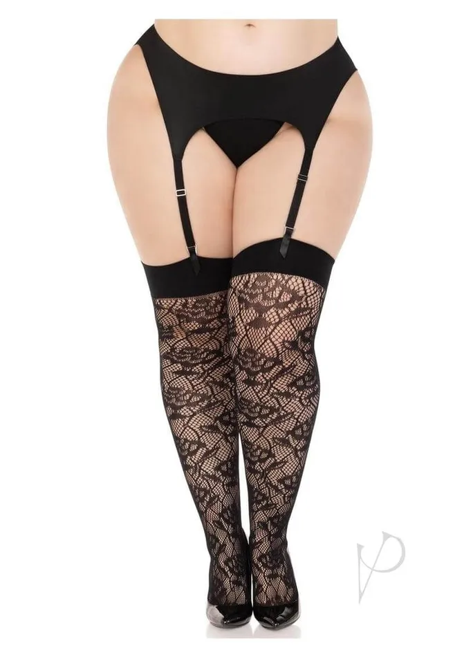 Vibrators Leg Avenue Inc Wild Rose Plus Thigh Highs 1X2X Embrace Your Flirty Side